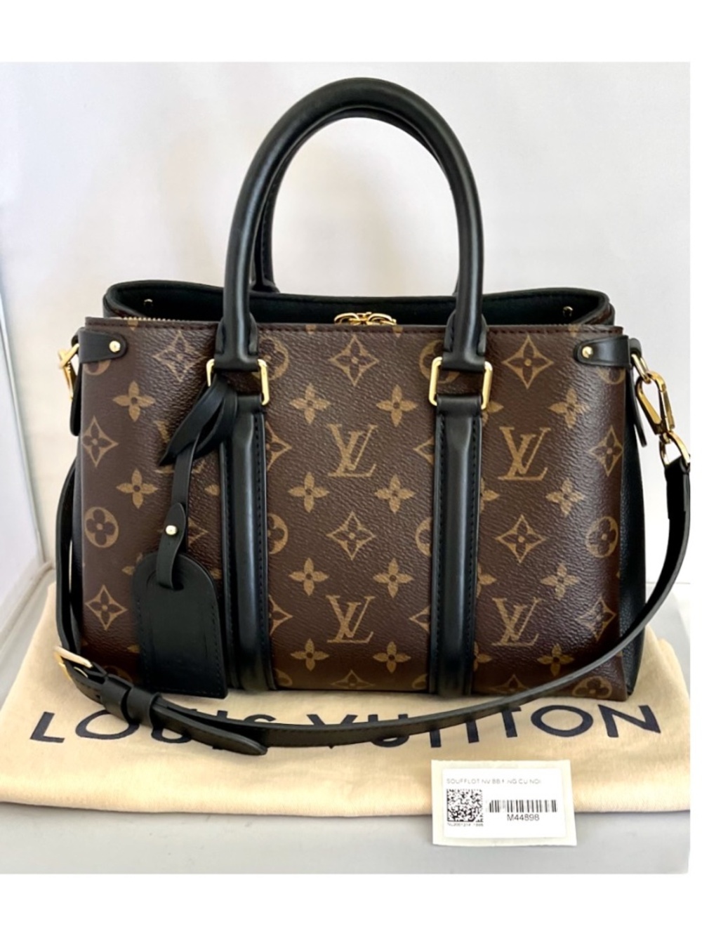Louis Vuitton Monogram SOUFFLOT BB BLACK LEATHER Trim Shoulder Crossbody Bag